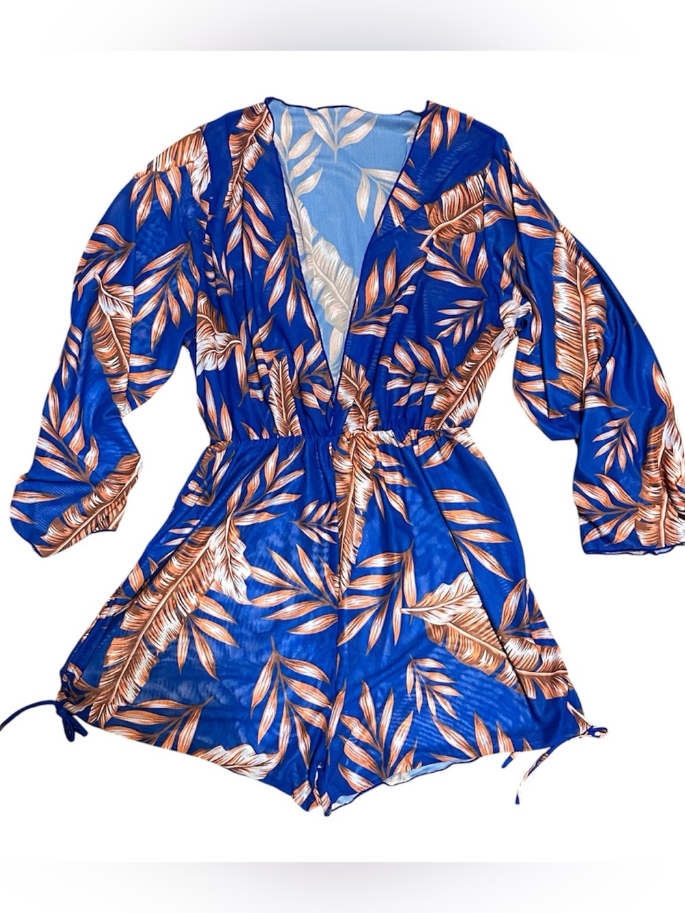 Blue Tropical Leaf One-Piece Romper